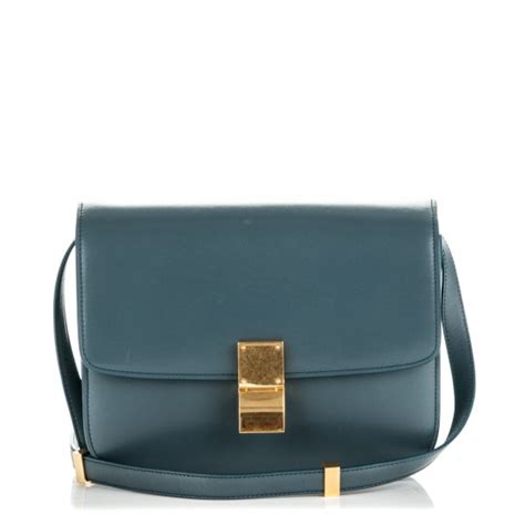 CELINE Box Calfskin Medium Classic Box Flap Bag Slate Blue 